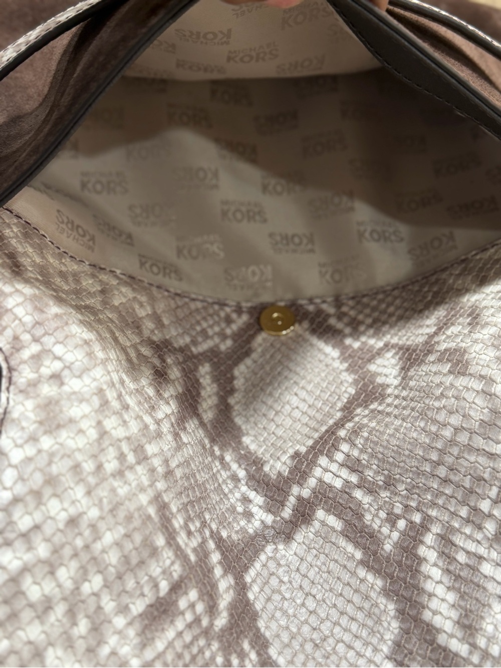 Michael Kors Brown Suede Crossbody with Snake-Print Flap - Picture 12 of 12